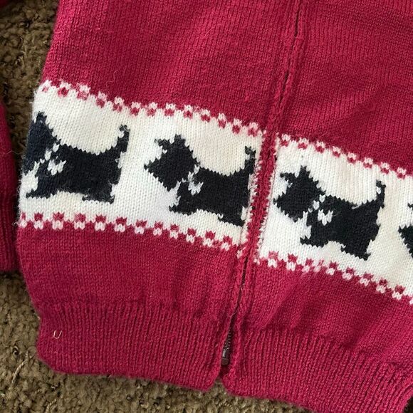 VTG 60s Handknit Double-Layer Scottie Dog Wool Hooded Jacket Kids 4/5T - Picture 2 of 7